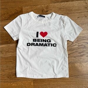 Zara Red and White Short Sleeve Tee with Dramatic Print
